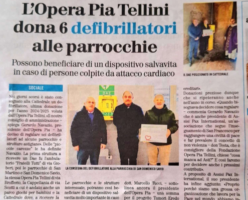 L'Opera Pia Tellini dona 6 defibrillatori alle parrocchie