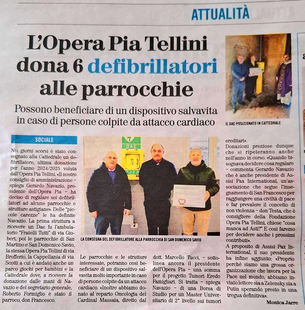 L'Opera Pia Tellini dona 6 defibrillatori alle parrocchie L'Opera Pia Tellini dona 6 defibrillatori alle parrocchie